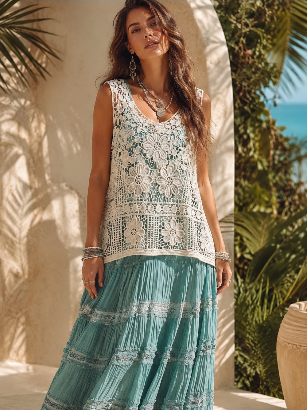 Paparazzi Crochet Floral Sleeveless Top - Cream NWT